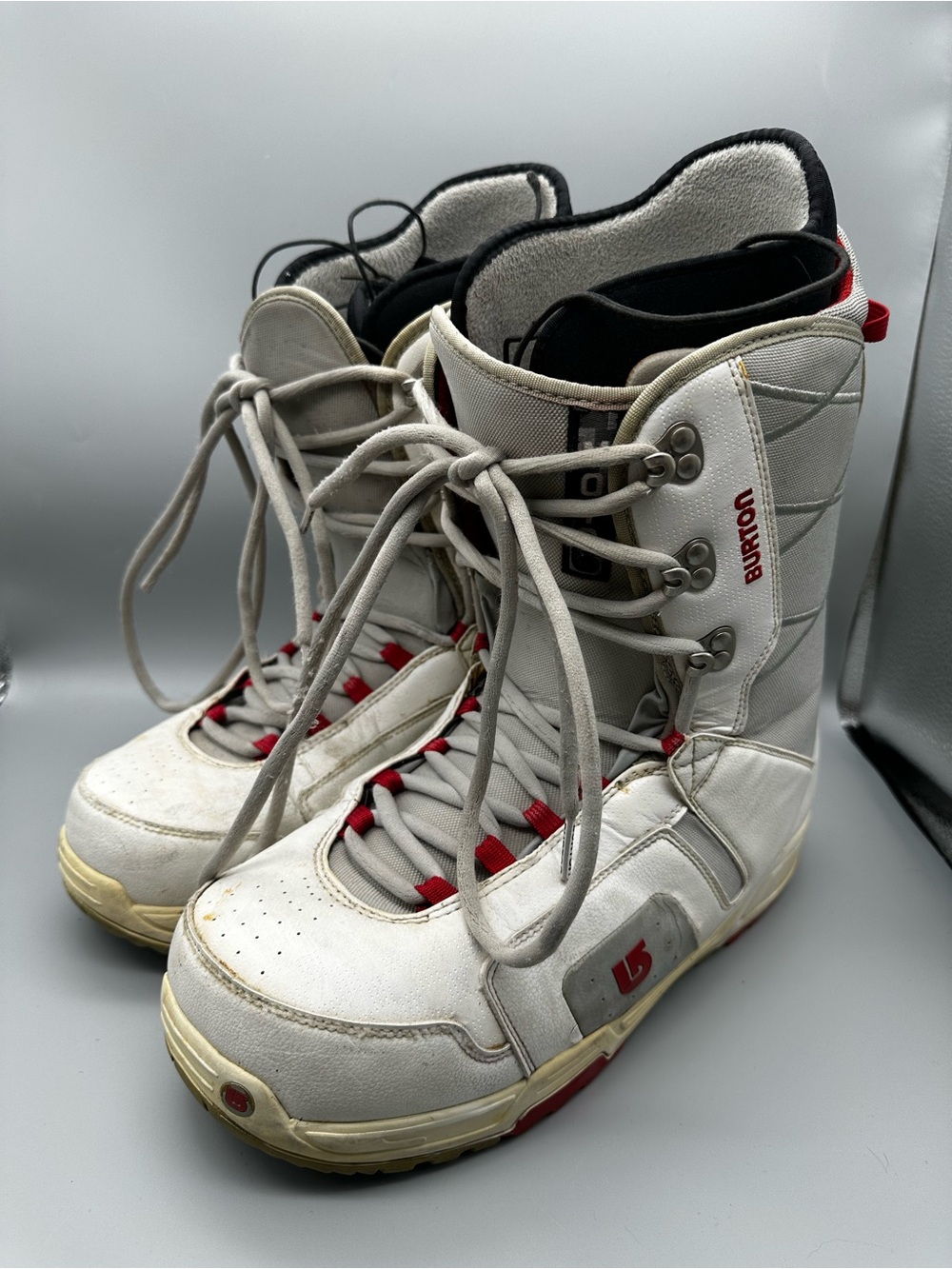 Burton MOTO US 14 Snowboard Boots White Grey Red Lace Up Mens Sport Winter Flaw